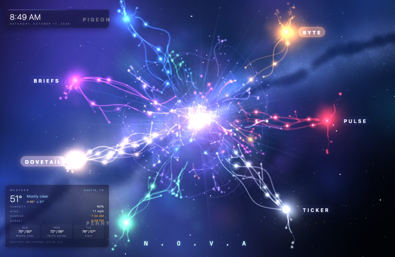 The Neural Core style with seven agents on a MacBook display